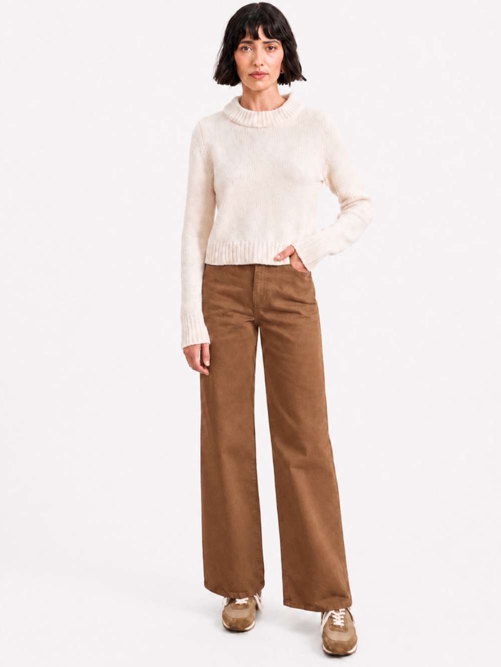 NWOT! La Ligne Solid Mini Marin Cream Wool Cashmere Sweater Size Medium - Picture 2 of 10